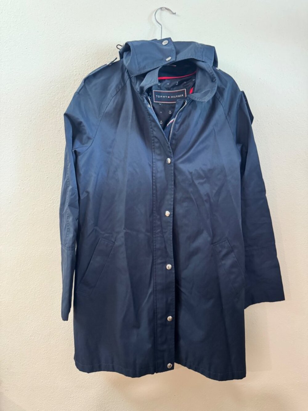 Tommy Hilfiger Women's Navy Hooded Rain Jacket Coat Size Large